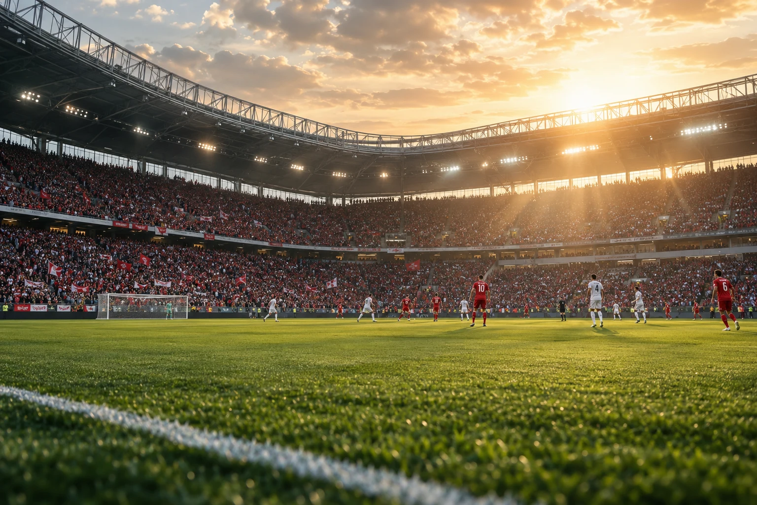 Un estadio de fútbol iluminado con público en las gradas